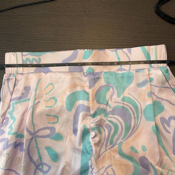 NWOT SAMPLE Revolve X Oceanus Multicolor Silk Pants w/ Ostrich Feather - Picture 3 of 5